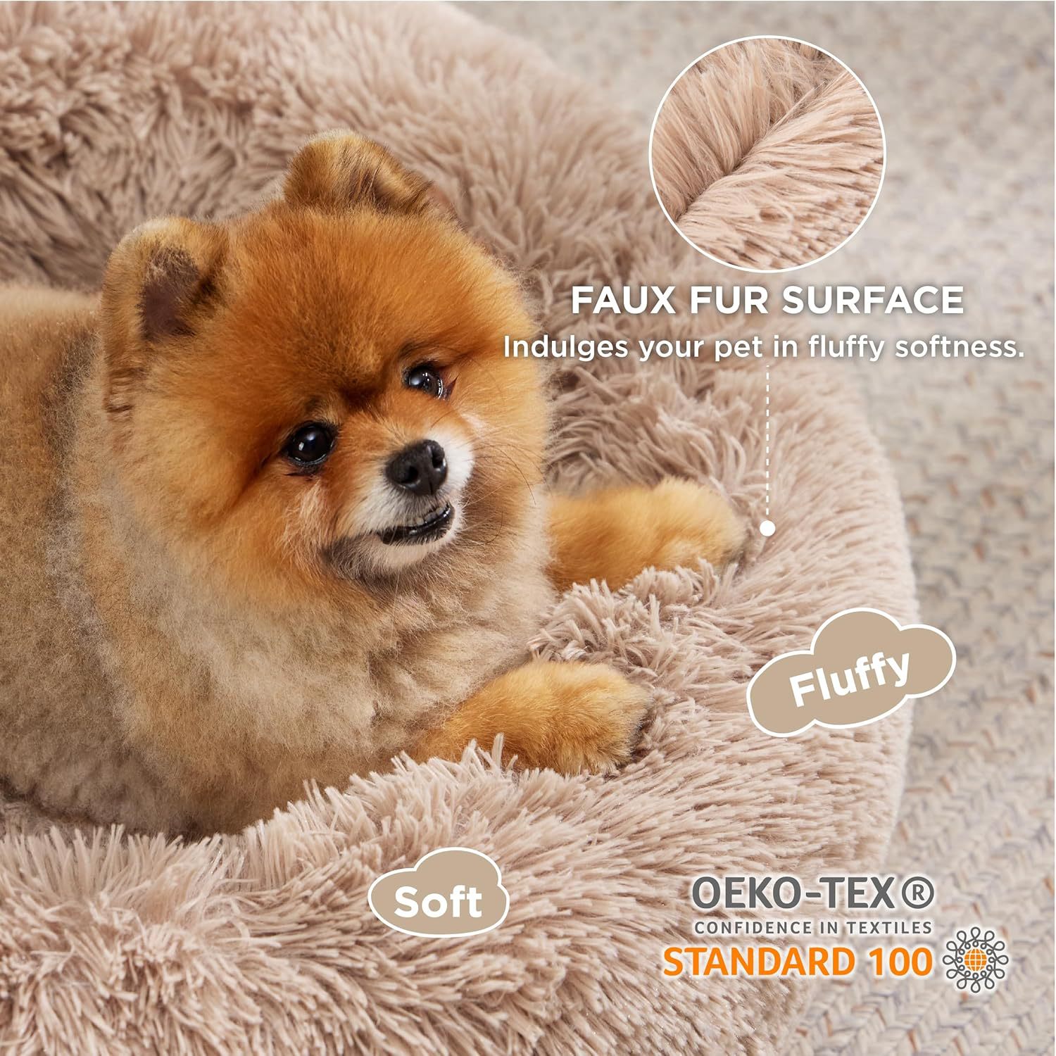 Solid Color Non-slip Round Fluffy Plush Pet Bed